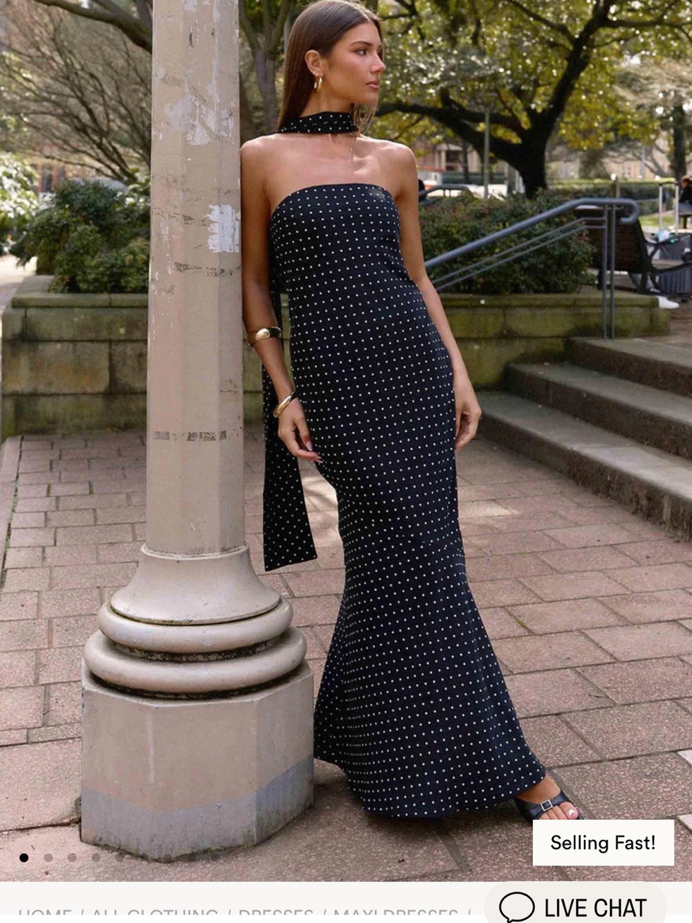 Pepper Mayo Black Polka Dot Maxi Dress with Neck Tie